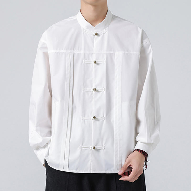 Buddha Stones Stand Collar Button Spandex Men's Shirts - White - US/UK/AU46，EU56 (5XL) - image 11