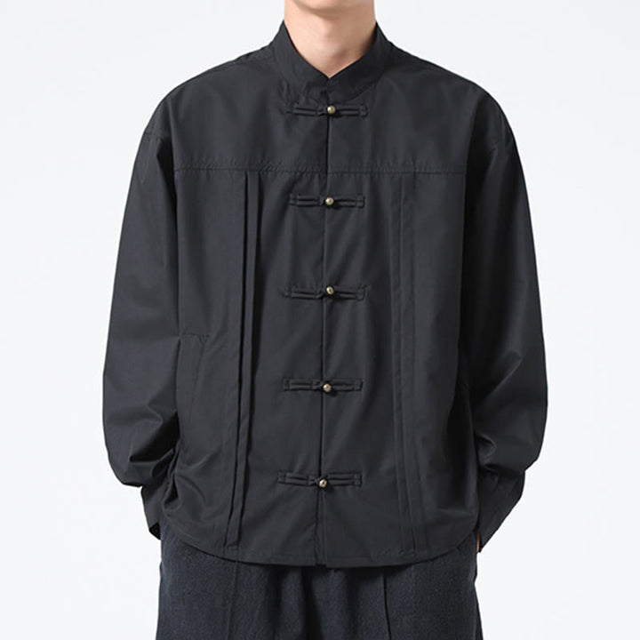 Buddha Stones Stand Collar Button Spandex Men's Shirts - image 7