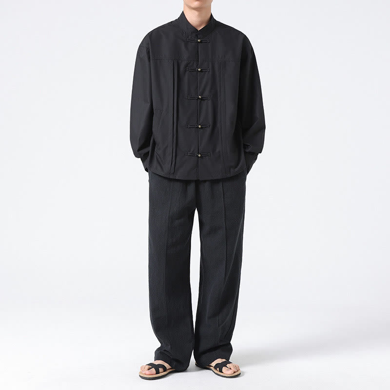 Buddha Stones Stand Collar Button Spandex Men's Shirts - image 8