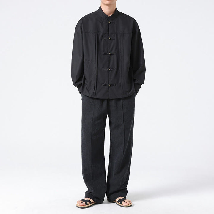 Buddha Stones Stand Collar Button Spandex Men's Shirts - image 8