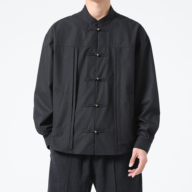 Buddha Stones Stand Collar Button Spandex Men's Shirts - image 4