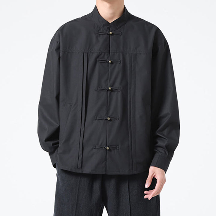 Buddha Stones Stand Collar Button Spandex Men's Shirts - image 4