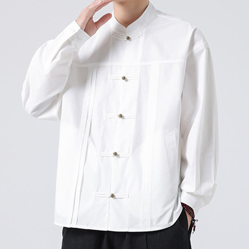 Buddha Stones Stand Collar Button Spandex Men's Shirts - image 13