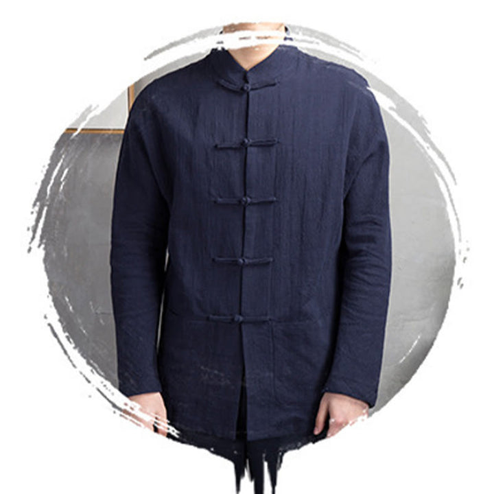 Buddha Stones Solid Color Casual Frog-button Men's Shirt Clothing - image 17