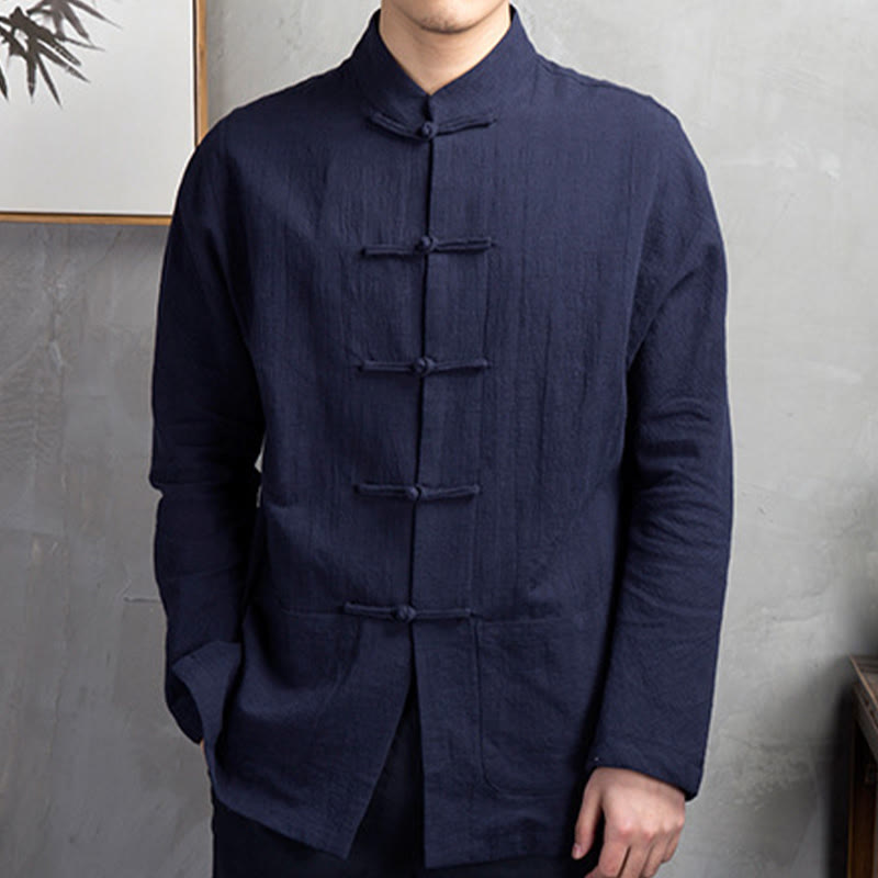 Buddha Stones Solid Color Casual Frog-button Men's Shirt Clothing - MidnightBlue - US/UK/AU44，EU54 (5XL) - image 6