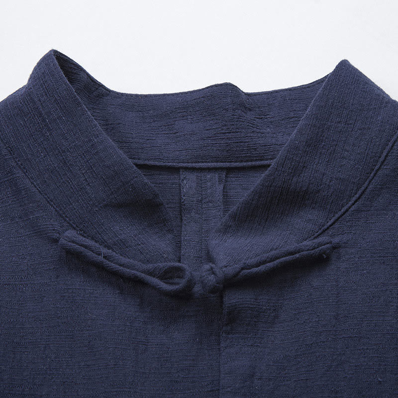 Buddha Stones Solid Color Casual Frog-button Men's Shirt Clothing - image 11
