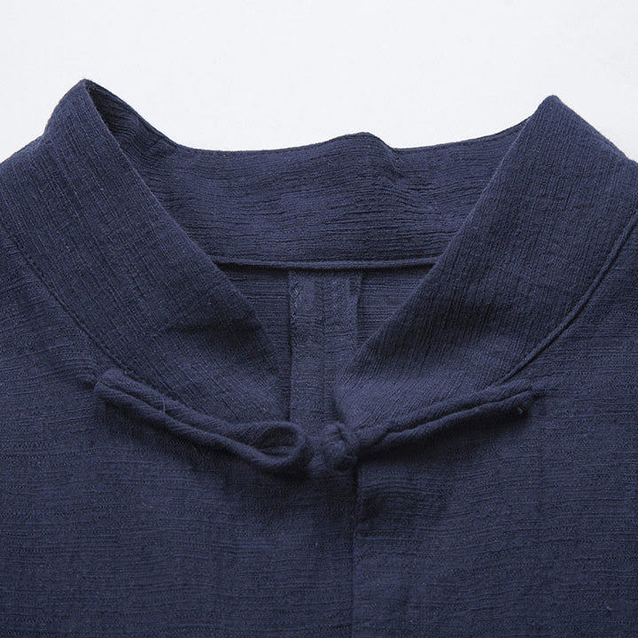 Buddha Stones Solid Color Casual Frog-button Men's Shirt Clothing - image 11