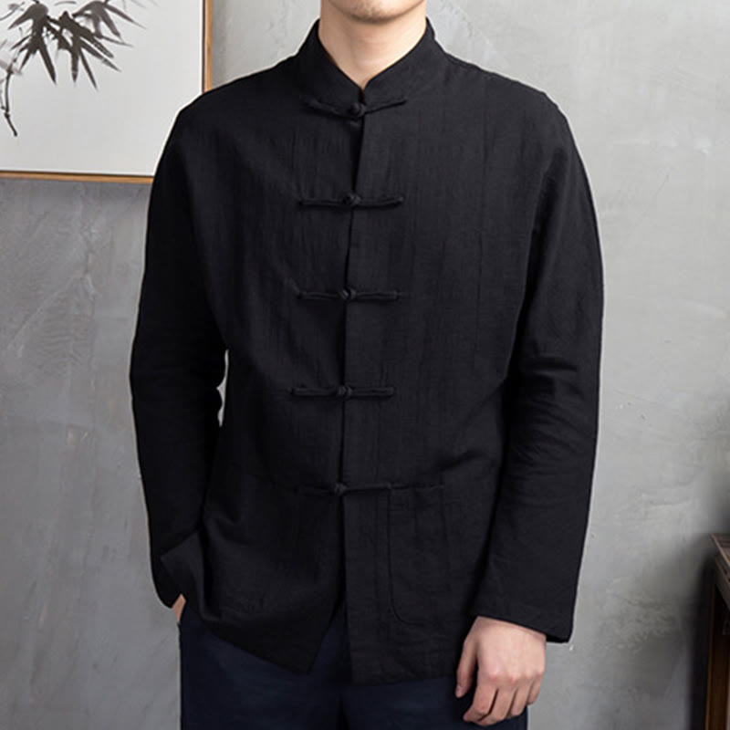 Buddha Stones Solid Color Casual Frog-button Men's Shirt Clothing - Black - US/UK/AU44，EU54 (5XL) - image 18