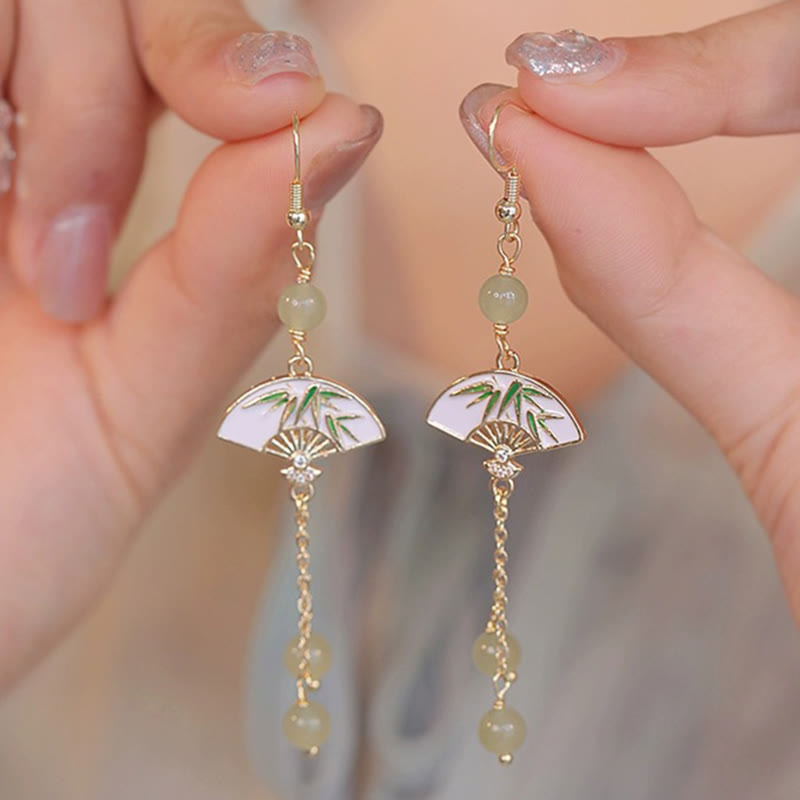 Buddha Stones 14K Gold Filled Copper Jade Fan Bamboo Abundance Earrings - image 7