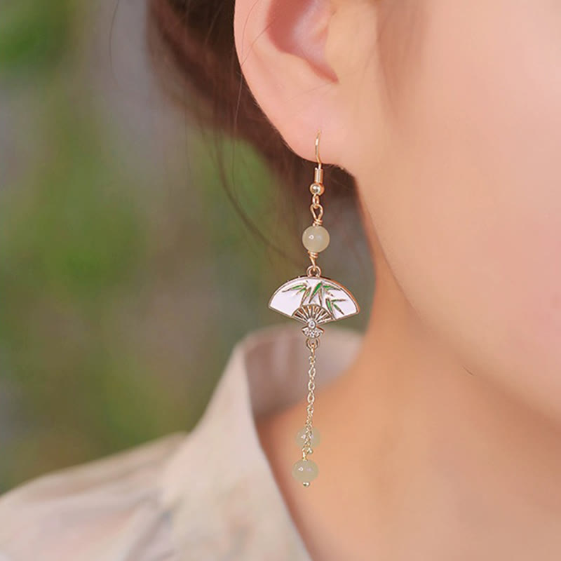 Buddha Stones 14K Gold Filled Copper Jade Fan Bamboo Abundance Earrings - image 1