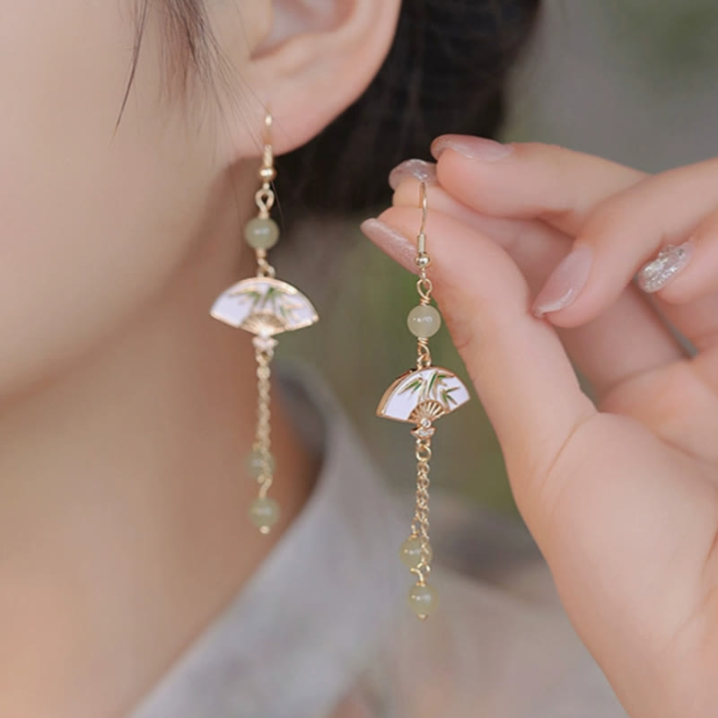 Buddha Stones 14K Gold Filled Copper Jade Fan Bamboo Abundance Earrings - Earrings(Copper Posts) - image 0