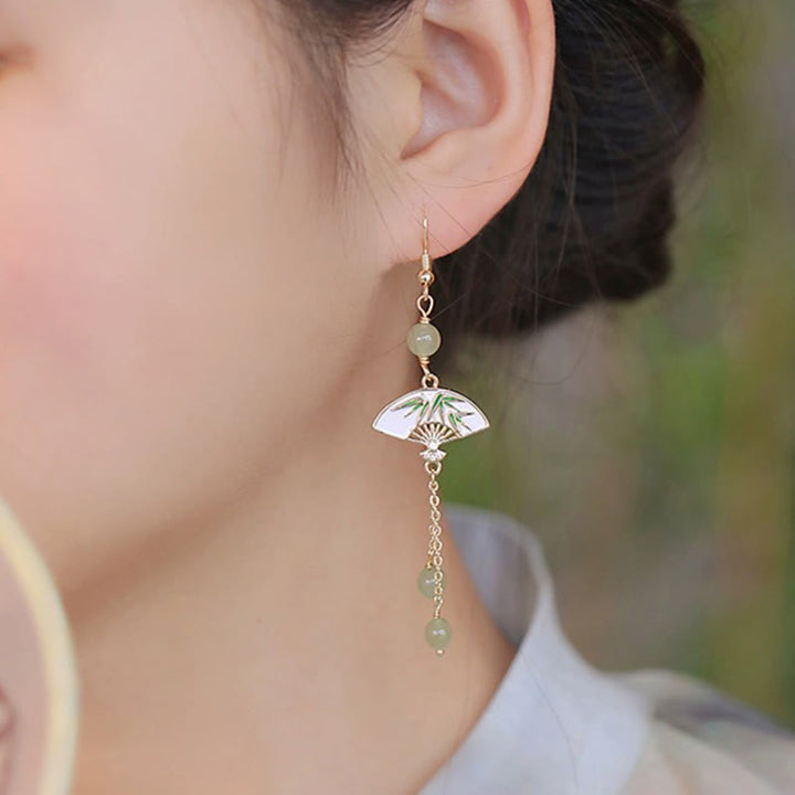 Buddha Stones 14K Gold Filled Copper Jade Fan Bamboo Abundance Earrings - image 6