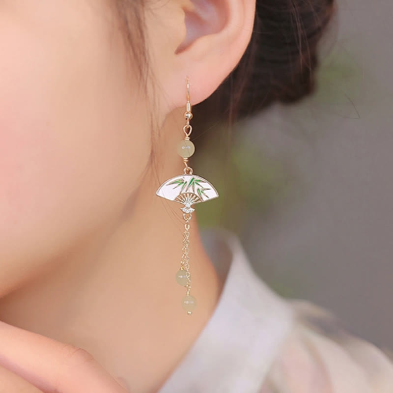 Buddha Stones 14K Gold Filled Copper Jade Fan Bamboo Abundance Earrings - image 3