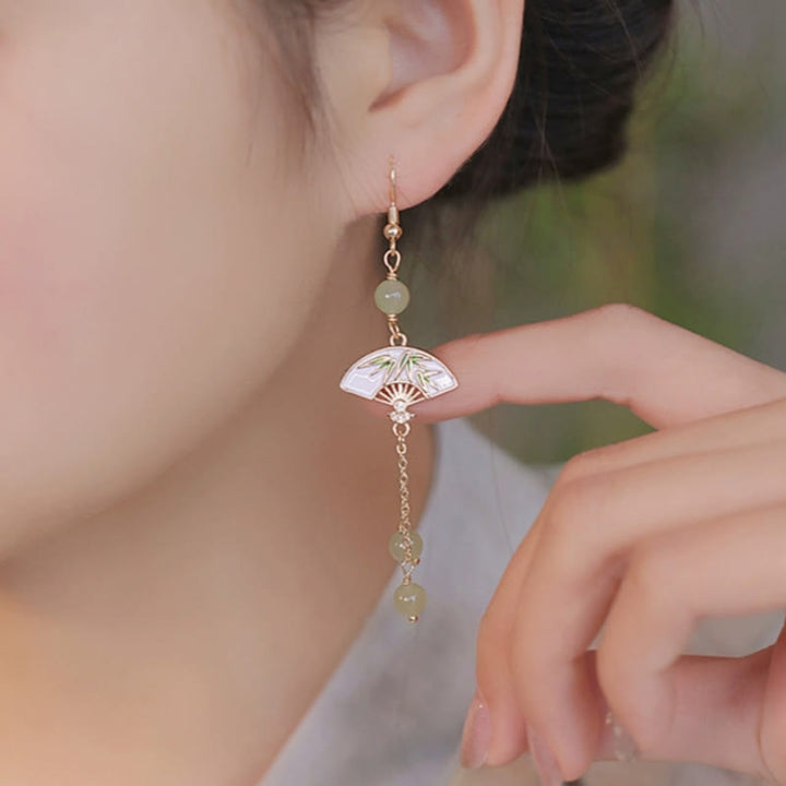 Buddha Stones 14K Gold Filled Copper Jade Fan Bamboo Abundance Earrings - image 4