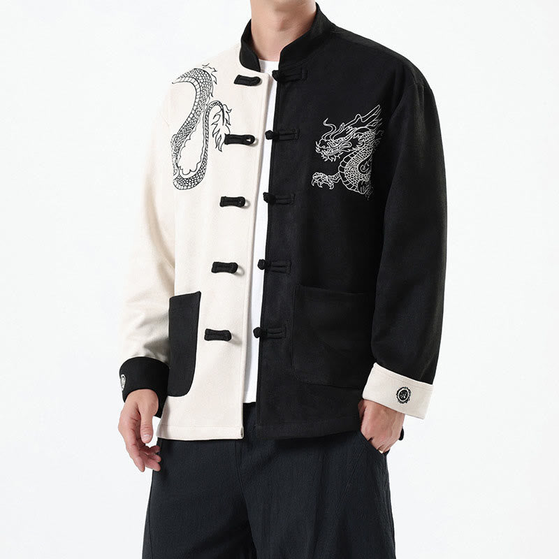 Buddha Stones Dragon Embroidery Casual Frog-button Cotton Men's Jacket Shirt Clothing - image 7