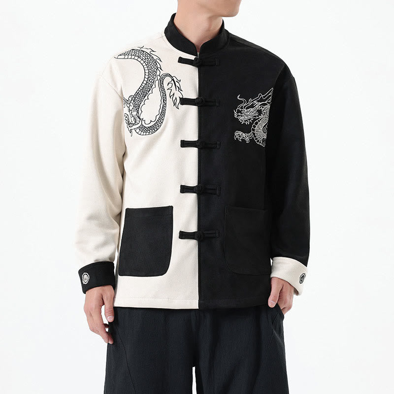 Buddha Stones Dragon Embroidery Casual Frog-button Cotton Men's Jacket Shirt Clothing - image 2