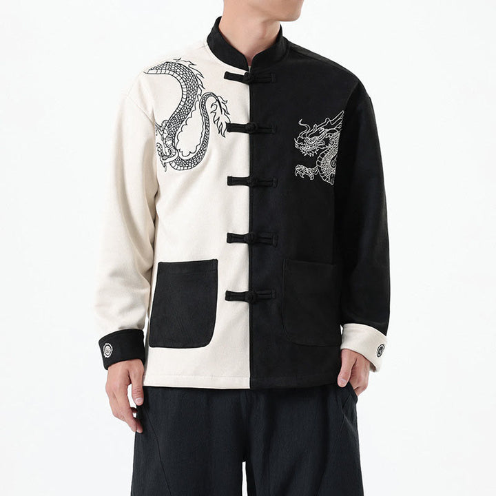 Buddha Stones Dragon Embroidery Casual Frog-button Cotton Men's Jacket Shirt Clothing - image 2