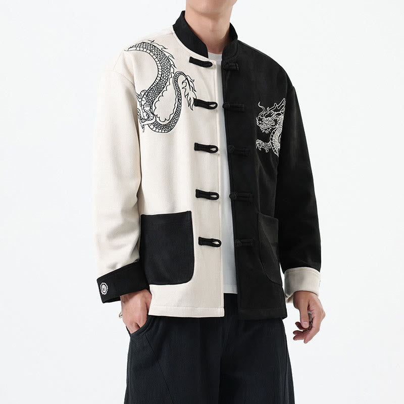 Buddha Stones Dragon Embroidery Casual Frog-button Cotton Men's Jacket Shirt Clothing - image 6