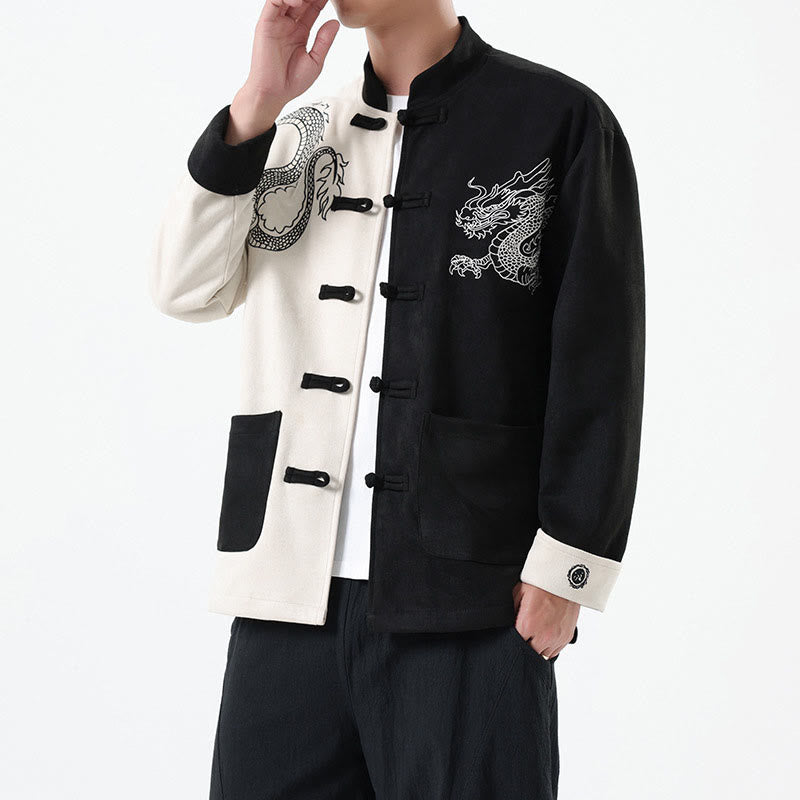 Buddha Stones Dragon Embroidery Casual Frog-button Cotton Men's Jacket Shirt Clothing - image 11