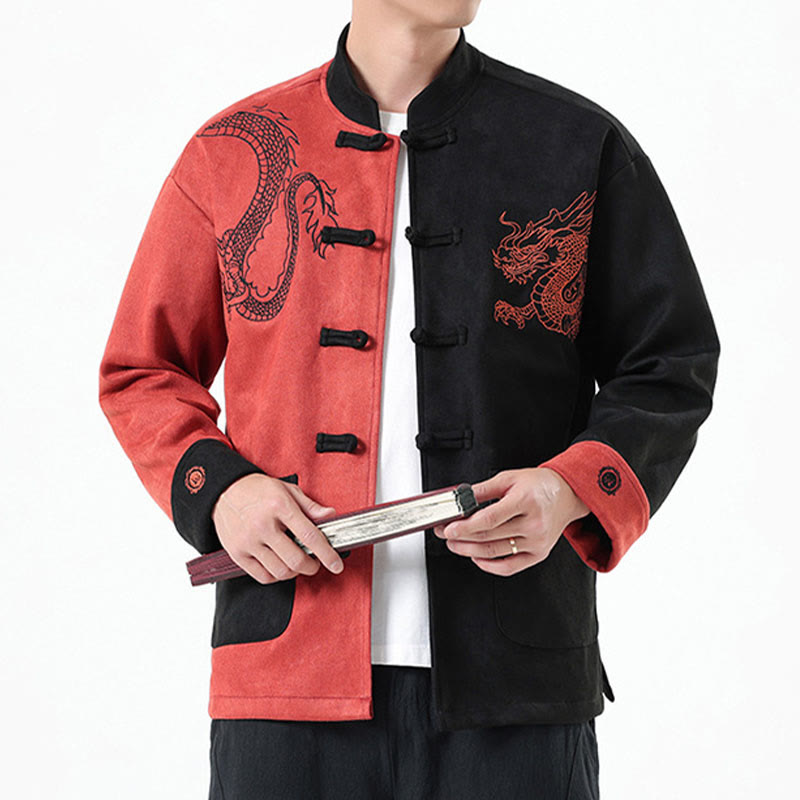 Buddha Stones Dragon Embroidery Casual Frog-button Cotton Men's Jacket Shirt Clothing - image 34