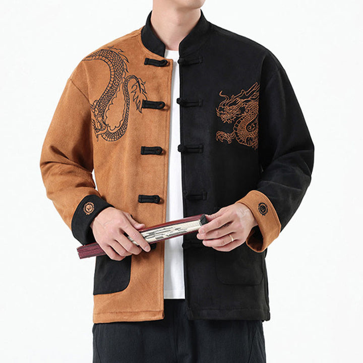 Buddha Stones Dragon Embroidery Casual Frog-button Cotton Men's Jacket Shirt Clothing - image 27