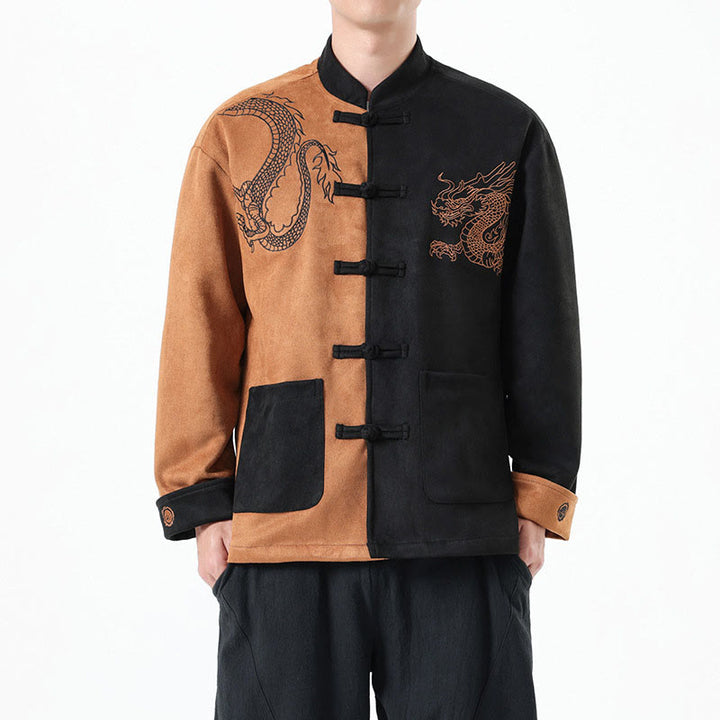 Buddha Stones Dragon Embroidery Casual Frog-button Cotton Men's Jacket Shirt Clothing - image 26