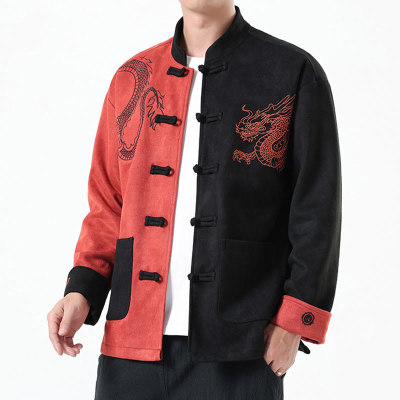 Buddha Stones Dragon Embroidery Casual Frog-button Cotton Men's Jacket Shirt Clothing - image 40