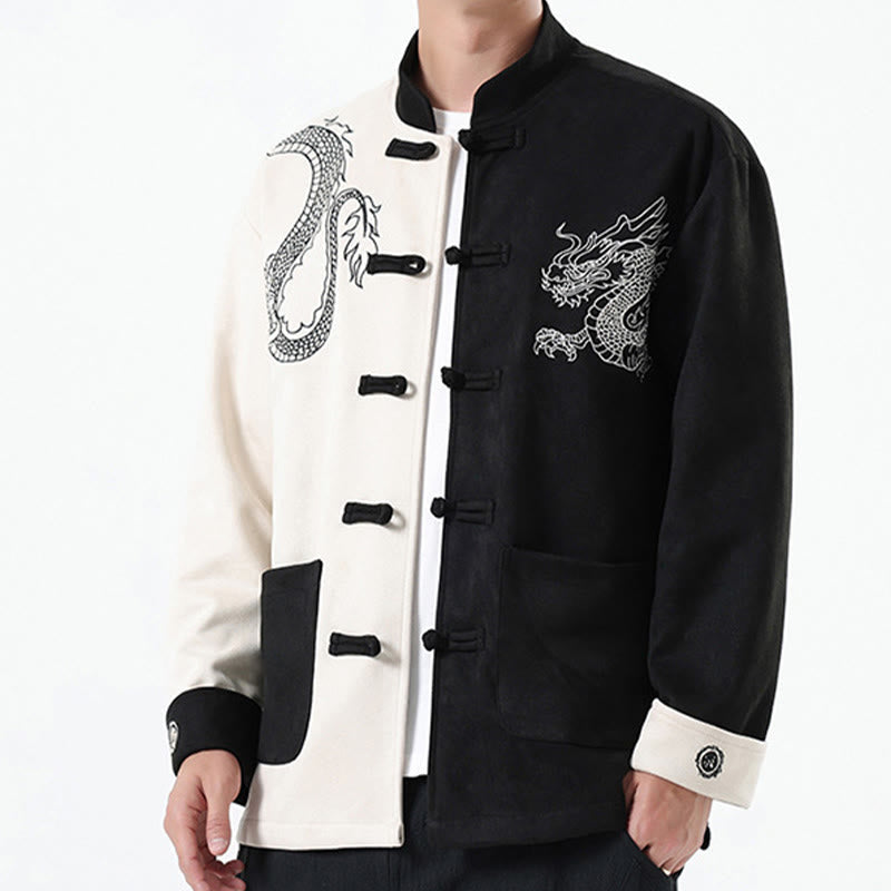 Buddha Stones Dragon Embroidery Casual Frog-button Cotton Men's Jacket Shirt Clothing - image 9