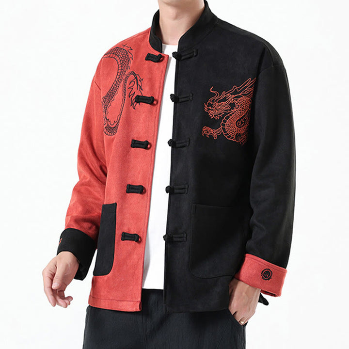 Buddha Stones Dragon Embroidery Casual Frog-button Cotton Men's Jacket Shirt Clothing - image 37