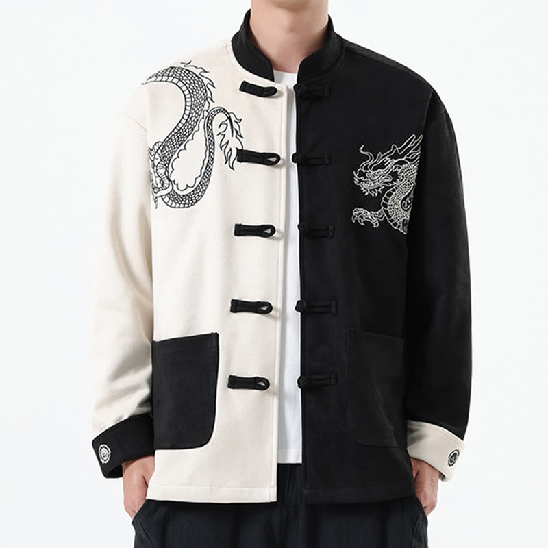 Buddha Stones Dragon Embroidery Casual Frog-button Cotton Men's Jacket Shirt Clothing - image 3