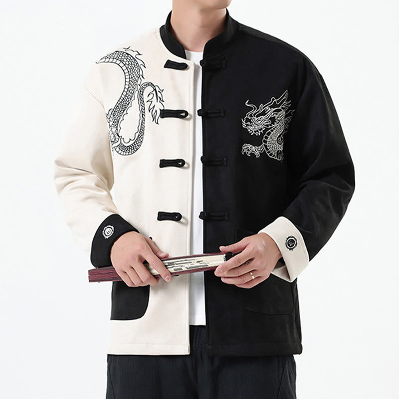 Buddha Stones Dragon Embroidery Casual Frog-button Cotton Men's Jacket Shirt Clothing - image 1
