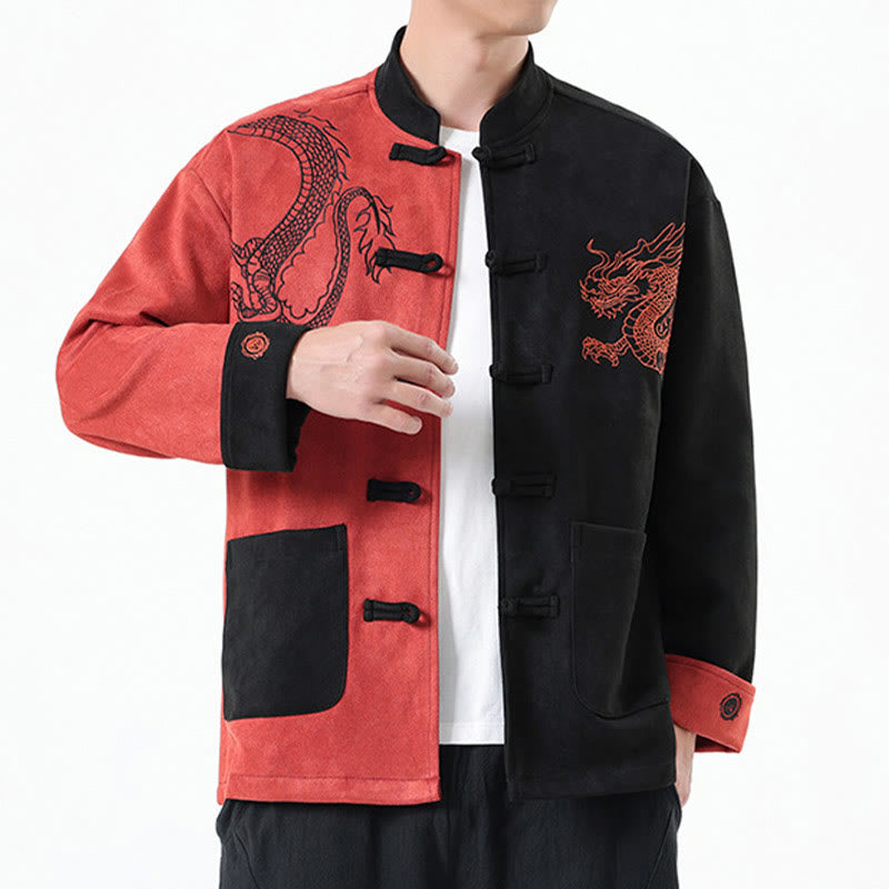 Buddha Stones Dragon Embroidery Casual Frog-button Cotton Men's Jacket Shirt Clothing - image 39