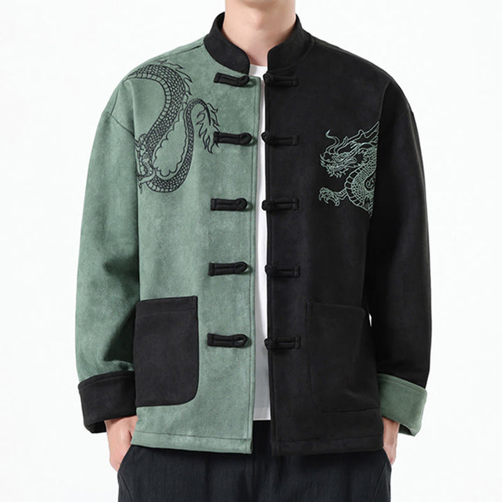 Buddha Stones Dragon Embroidery Casual Frog-button Cotton Men's Jacket Shirt Clothing - image 17