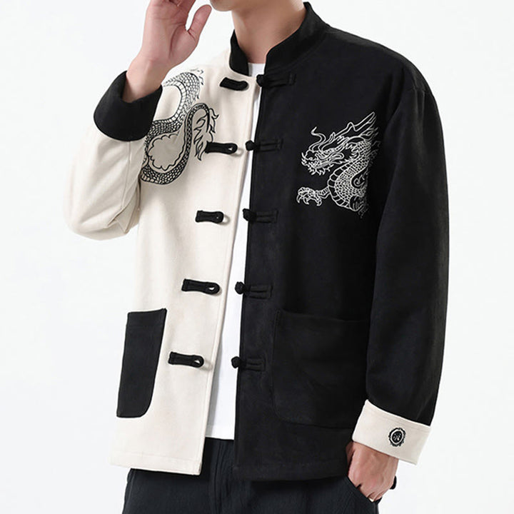 Buddha Stones Dragon Embroidery Casual Frog-button Cotton Men's Jacket Shirt Clothing - image 8