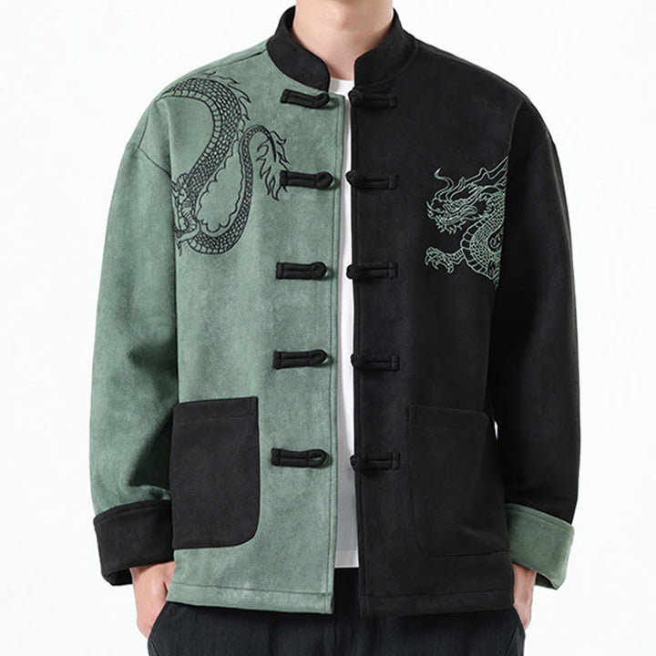 Buddha Stones Dragon Embroidery Casual Frog-button Cotton Men's Jacket Shirt Clothing - MediumSeaGreen - US/UK/AU46，EU56 (5XL) - image 12