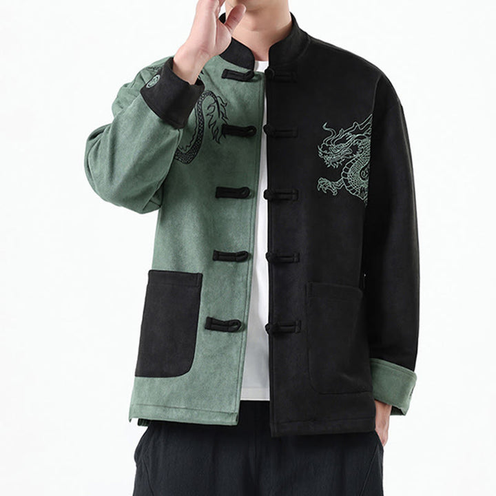 Buddha Stones Dragon Embroidery Casual Frog-button Cotton Men's Jacket Shirt Clothing - image 15