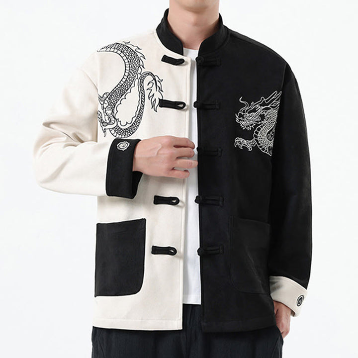 Buddha Stones Dragon Embroidery Casual Frog-button Cotton Men's Jacket Shirt Clothing - image 5
