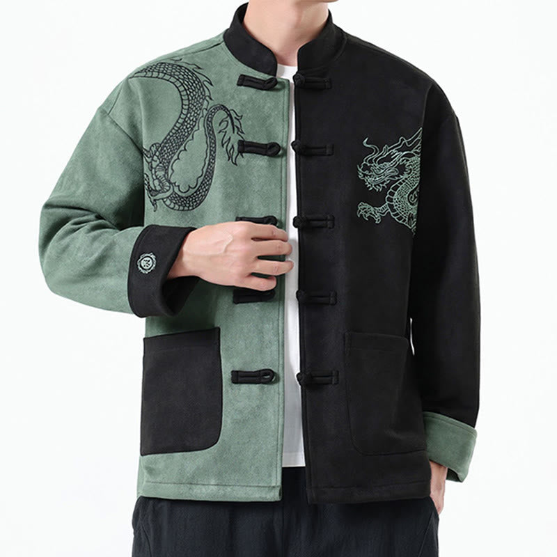 Buddha Stones Dragon Embroidery Casual Frog-button Cotton Men's Jacket Shirt Clothing - image 13