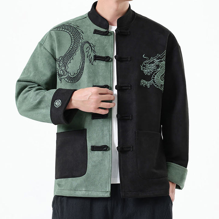 Buddha Stones Dragon Embroidery Casual Frog-button Cotton Men's Jacket Shirt Clothing - image 13
