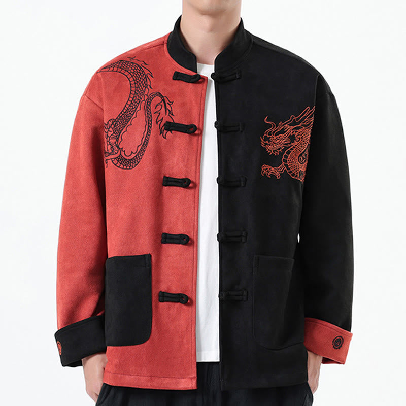 Buddha Stones Dragon Embroidery Casual Frog-button Cotton Men's Jacket Shirt Clothing - LightCoral - US/UK/AU46，EU56 (5XL) - image 33