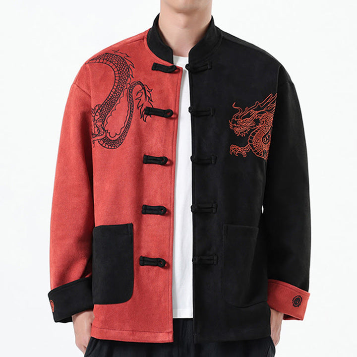 Buddha Stones Dragon Embroidery Casual Frog-button Cotton Men's Jacket Shirt Clothing - LightCoral - US/UK/AU46，EU56 (5XL) - image 33