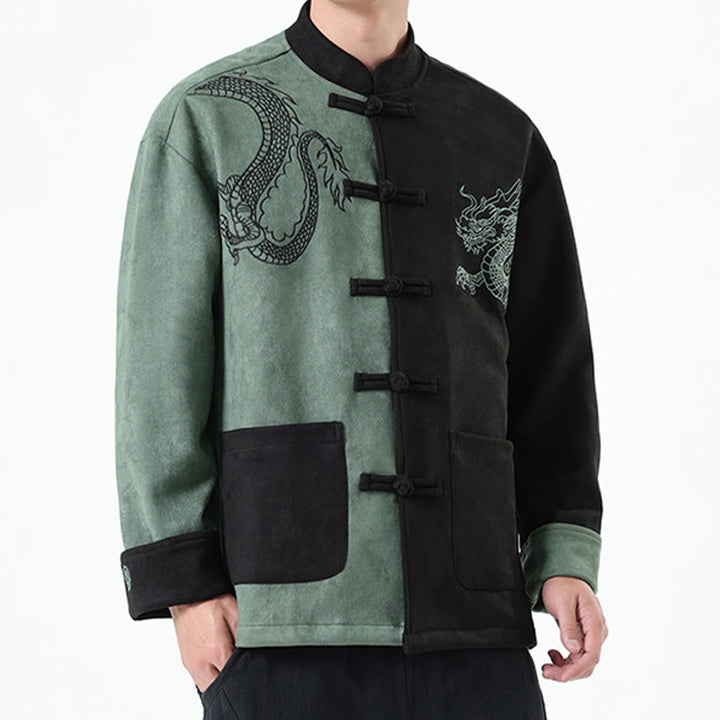 Buddha Stones Dragon Embroidery Casual Frog-button Cotton Men's Jacket Shirt Clothing - image 16
