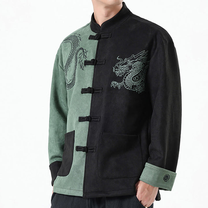 Buddha Stones Dragon Embroidery Casual Frog-button Cotton Men's Jacket Shirt Clothing - image 20