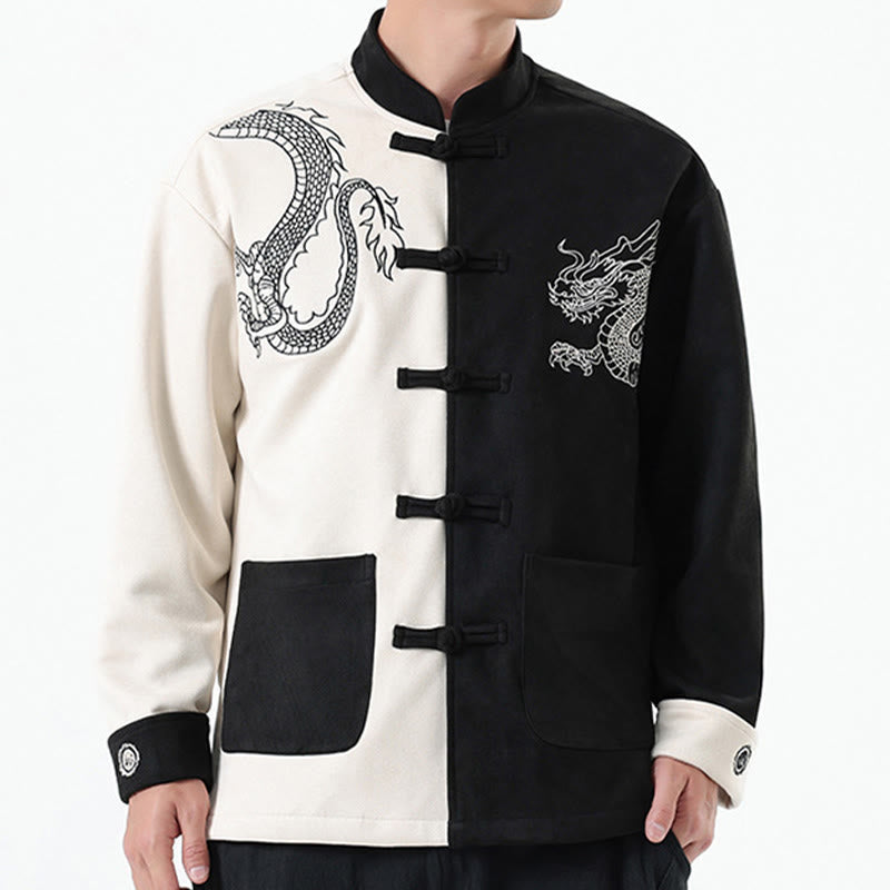 Buddha Stones Dragon Embroidery Casual Frog-button Cotton Men's Jacket Shirt Clothing - image 10