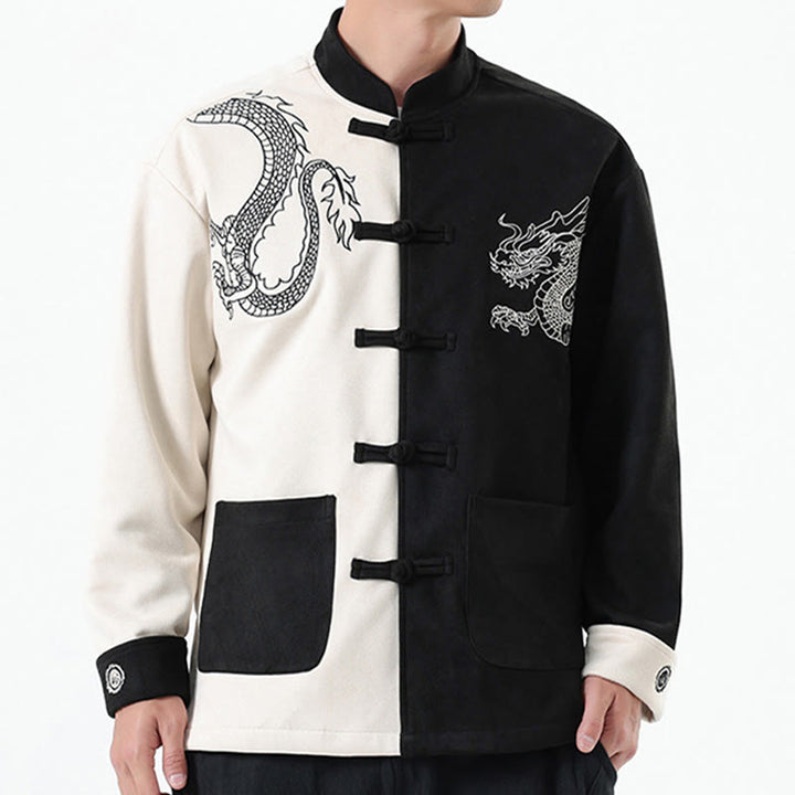 Buddha Stones Dragon Embroidery Casual Frog-button Cotton Men's Jacket Shirt Clothing - image 10
