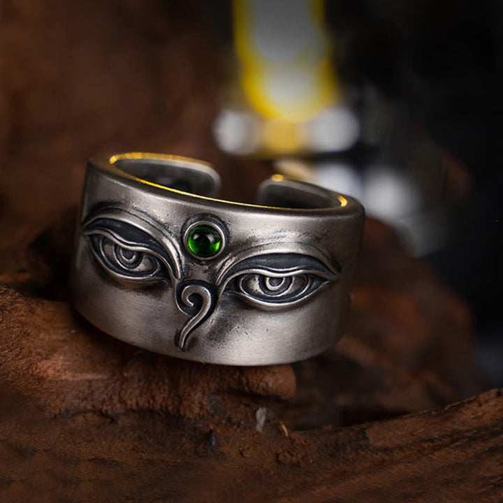 Buddha Stones 925 Sterling Silver Bodhisattva Tara Calm Adjustable Ring - Bodhisattva Tara(Circumference: 70mm) - image 0