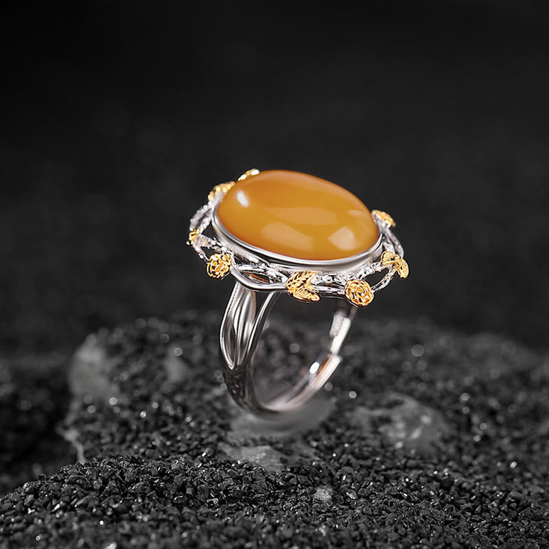 Buddha Stones 990 Sterling Silver Plated Gold Amber Focus Adjustable Ring - image 1