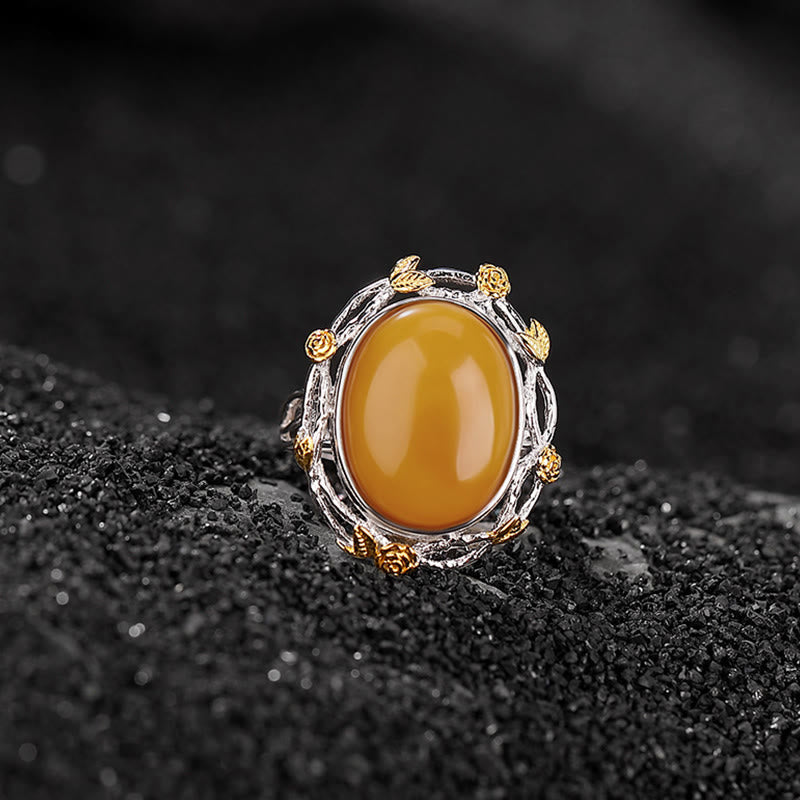 Buddha Stones 990 Sterling Silver Plated Gold Amber Focus Adjustable Ring - image 2