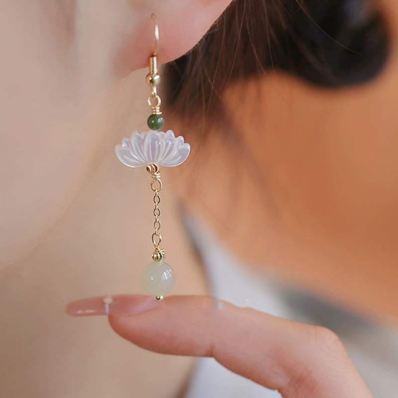 Buddha Stones Hetian Jade Lotus Prosperity Earrings - Earring - image 6