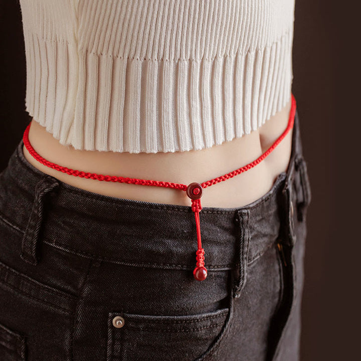 Buddha Stones Natural Cinnabar Calm Blessing Red String Belly Chain - 117cm - image 0